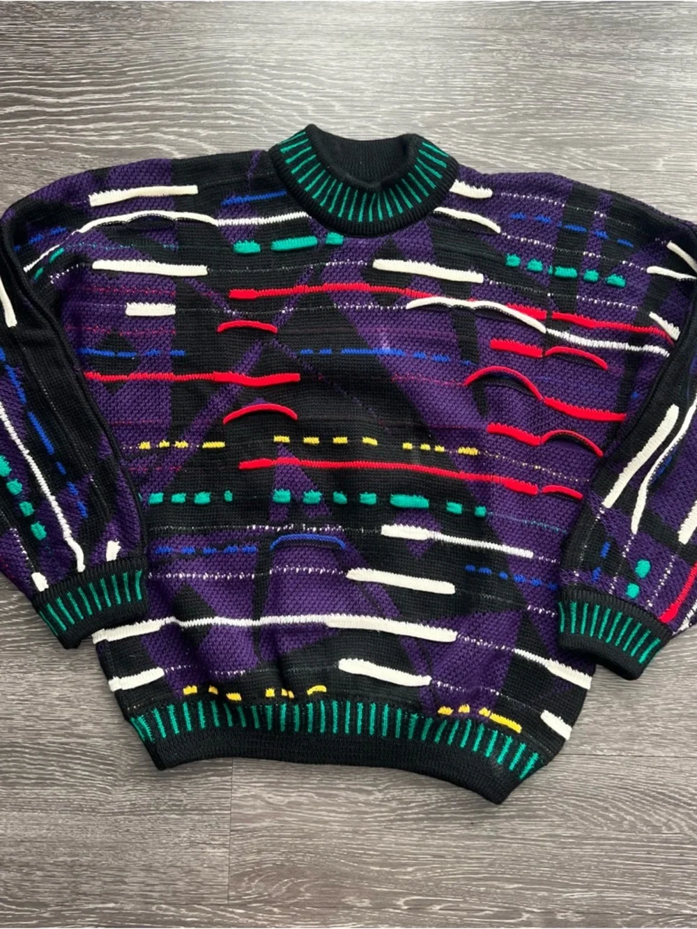 Authentic Vintage COOGI Australia 3D Knit Sweater - Purple & Black Abstract - Picture 1 of 9